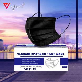 Vaghani Vaghani 50 Units Disposable 3 Ply Surgical Mask With Thick Melt Blown (SMMS) Filter, Anti-Virus, Anti-Bacteria, Anti-Pollution Mask with Nose Clip Surgical Mask With Melt Blown Fabric Layer Surgical Mask With Melt Blown Fabric Layer (Black, Free Size, Pack of 50, 3 Ply)( Who Approval ) 3 Ply Surgical Mask (50 Pcs) ( Black )( With Pin )( Govt. Approval ) Surgical Mask With Melt Blown Fabric Layer