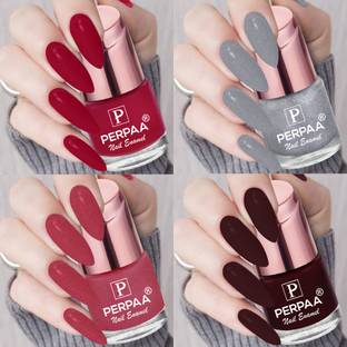 Perpaa Rose Gold Gel Based Nail Polish for women, Combo 35 (8ml each) Red ,Sparkling Silver , Glitter Pink , Bridal Maroon