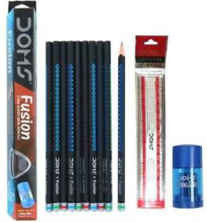 DOMS Fusion X-Tra Super Dark Pencils Set Includes 10 Pencils 1 Scale 1 Sharpener Pencil