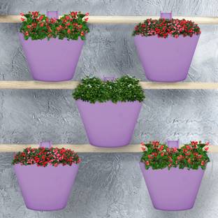 Patio by Bathla KAI Hanging Oval Planters / Pots with Reinforced Hook, Fertiliser Ports and Drainage Notch | Anti-Fade and Weather Resistant (Lavender- Set of 5) Plant Container Set