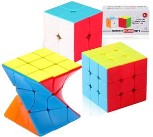 Authfort 3x3 Twist Cube Stickerless 2X2 & 3x3 High Speed Stickerless Cube combo pack of 3