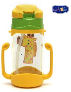 Koochie Koo Plastic One Touch Open Cute Giraffe Printed Handy Sippy Bottle with Handle, Straw For Kids 450ml