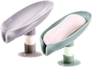 Qrex Pack Of 2 Soap Holder Leaf Shape self draining soap Holder Plastic Wall Shelf