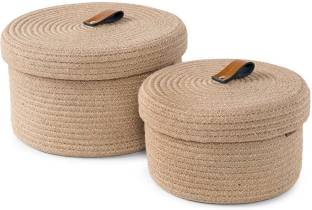 Textile and Beyond Jute Mini Rope Paper Storage Jute Woven Shelf Basket Hamper Baby Nursery Tray Bucke...