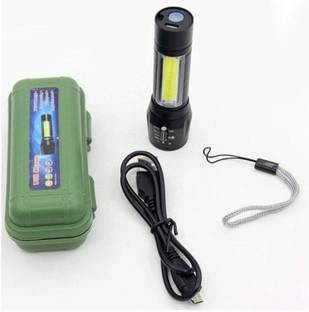PAYKARS USB Rechargeable LED Zoomable Flashlight Torch Lamp Built in Battery With USB Cable Gift Box Torch Emergency Light Portable Pocket Size Mini LED Flashlight Torch Torch (Black : Rechargeable) Torch
