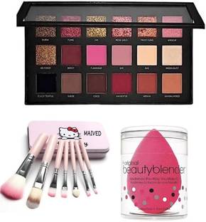 Hezruck 18 color eyeshdow rosegold pallette & 7 pink brush with blender puff