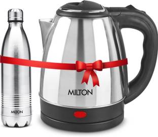 MILTON Combo Set Insta Electric Stainless Steel Kettle, 1.5 Litres, Silver and Duo DLX Thermosteel Hot or Cold Stainless Steel Water Bottle, 500 ml, Silver Electric Kettle