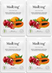 MasKing Bamboo Facial Sheet Mask of Papaya, Pomegranate & Grape Seed for Skin Vital Infusion Ideal for Women & Men Pack of 4