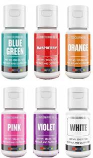 Marvino Gel Food Color (Set of 6) For Cake, Pastries, Icecreams (Bluegreen, Raspberry, Orange, Pink, Violet, White) Multicolor