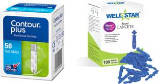 Wellstar CONTOUR PLUS 50 Test Strips With ROUND Glucometer Lancets (100) Glucometer Lancets