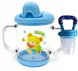 CHILD CHIC BPA Free Unbreakable Sippy Cup (Sipper Mugs for Kids/Children/Babies/Infants) with Handles 200 ml and Baby Fruit Feeder Pacifier- Choose Your Color