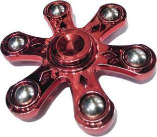 WHITE POPCORN SMALL 6 POINT Six Sided Spoke Red Metal Fidget Spinner (Red)
