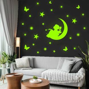 Ashamohar 29 cm Design Wall Stickers for Home Decoration for Hall, Children Room Angel Butterfly Kids Baby Room Contain Wall Stickers Waterproof Wall Sticker PVC Self Adhesive Night Glow for Home, Office Glow in the Dark Sticker