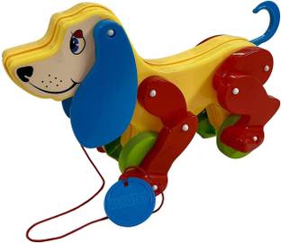 Veryke Presents a Toy Daisy Dog Along with Pull Rope. Generate ting ting Sound When Dog is Pulled. Toy for a Walk Pull Along Large Animal Pet Toy for Kids