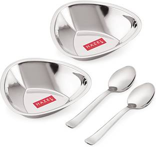 HAZEL Stainless Steel Soup Bowl Stainless Steel Serving Bowls Set With Spoon| Triangular Shaped Vati Katori Set of 2 | Fancy Serving Bowls For Snacks (2 Vati, 2 Spoon), Capacity 250ml Each, Silver