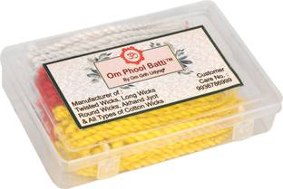 Om Phool Batti Lambi Diya akhand Jyot Batti Premium White, Yellow, Red Color in Box Packing (Pack of 6) Cotton Wick