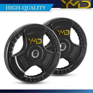 YMD Professional Metal Integrated Olympic Rubber Weight Plates 10Kgx2Pcs - 50 mm Hole Black Weight Plate