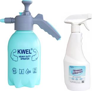 KWEL Heavy Duty Plastic Sprayer with 500ml Flat Spray Bottle (Blue-White) Multipurpose Plastic Unbreakable Sanitizer Sprayer Pressure Pump for Home, Garden, Fertilizers (Combo of 2) Capacity 2.2 L 2.2 L Hose-end Sprayer