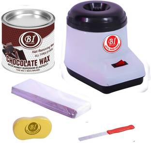 BI - QUALITY PRODUCT THE CHOCHOLATE WAX COMBO WITH WHITE WAX HEATER , 600G CHOCHOLATE WAX , 70 WAX STRIPS , 1 WAX KNIFE ,1 BATH SPONGE Wax
