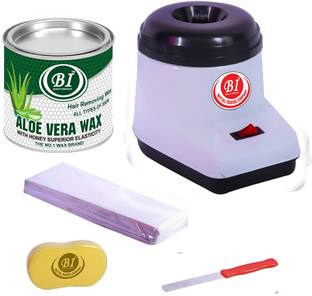 BI - QUALITY PRODUCT THE ALOEVERA WAX COMBO WITH 1 WHITE WAX HEATER , 600G ALOEVERA WAX , 70 WAX STRIPS , 1 WAX KNIFE , 1 BATH SPONGE Wax