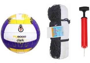 clark pu volleyball with nylon one side tape net and pump Volleyball Kit