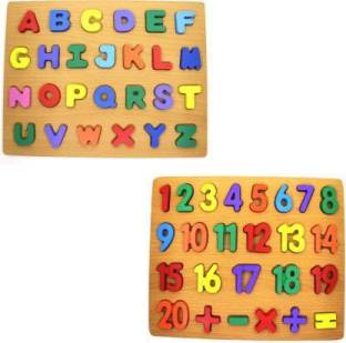 CrazyCrafts Wooden Alphabet (Capital Letters ABCD +1234 Numbers Puzzles Toys for Children's