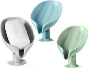 WAIT2SHOP Soap Holder With Suction Cup Leaf Shape Soap Dish Box Self Draining Soap Dish Holder Creative Soap Box For Kitchen Bathroom Shower Counter And Sink 3 Pcs