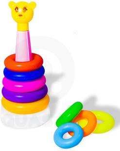 Quasar Colorful Teddy Rings with Rainb0w Smiley Stacking Play Set Toy for Kids 6 to 2 Year Baby's Made in India Pretend Role Play Set Children Learn Play Fun Toddler Kids Set Girls (9 Ring Teddy)
