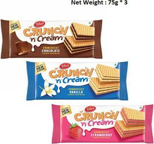 Tiffany Crunch n Cream Wafer - Chocolate,Vanilla And Strawberry Flavour - 75g (Pack of 3)(Imported) Waffles