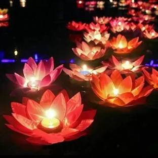 RRHR SALES Multi Color Lotus LED Candle Floating Candle Flameless LED Candle Waterproof Battery Operated Artificial Floating Lotus Candle for Pool, Glass Bowl Diwali Decoration Home Decor House Warming(Set 0f 3) Candle (Multicolor, Pack of 3) Candle
