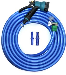 purvish 15 METER SHINE BLUE FLEXIBLE HOSE PIPE (SIZE 0.5 Inch , 12 mm) WITH ACCESSORIES HOUSE CLEANING , GARDENING,PET BATHING AND CAR WASHING Spray Gun