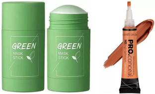 AYANT Green Tea Mud Mask Deep Cleaning Oil Control Moisturizing Hydrating Skin Rotating Cream Mask Stick Mud Clay Mask (40 g) With Orange Concealer To Hide Dark Spot On Face Makeup