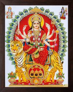 CRAFTSCORNER DURGA MAA WITH SHIVA VISHNU JI PHOTO FRAME | DURGA MAA PAINTING | DURGA MAA PHOTO FRAME FOR POOJAN | DURGA MAA 9 ROOP PHOTO FRAME FOR NAVRATRI POOJAN Religious Frame