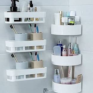 RAJBHUMI Multipurpose Kitchen Bathroom Wall Holder Storage Rack Corner Shelf(Combo Shelves) (3 Bathroom Shelves + 3 Corner Triangle Shelves) Plastic Toothbrush Holder