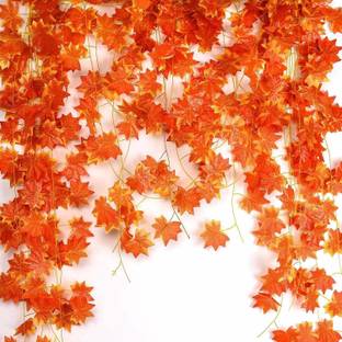 MAHADEV Artificial ,Plants Leaves Ivy Garlands Plant Orange Hanging Vine Creeper Home Decor Door Wall Balcony Decoration Party Festival Craft, 80 Leaves( 6 pcs ) Artificial Plant