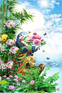 Peacock Love Scenery sticker for wall decor room bedroom study room living room worship room size 24 x 36 in 3D Poster