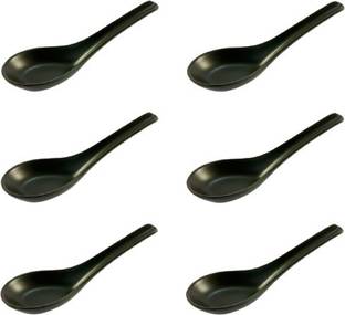 Birdie Ceramic/Stoneware Handmade In Black Matte Ceramic Soup Spoon Set