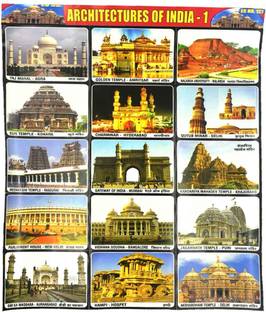 AFH 22 cm Architectures of India Project Chart Sticker Pack of 2 Educational Sticker Chart Self Adhesive Sticker