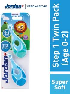 Jordan Step 1 Baby Toothbrush, 0-2 Years, Soft Bristles, BPA Free (Pack of 2, 0-2 Years l- Multi Color) Extra Soft Toothbrush