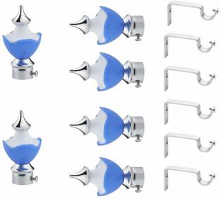 GLOXY Blue, Silver Rod Rail Bracket, Curtain Knobs, Curtain Hooks, Curtain Rods Metal