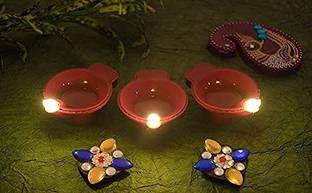 PROKART LED Light Water Sensor Diya No Electricity Needed E-Diya Set of 10 Plastic (Pack of 10) Table Diya Set