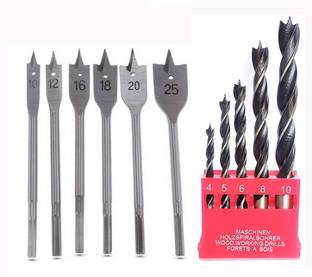 DUMDAAR Latest 6pc Flat wood bit and 5pc Wood drill bit set (Pack of 2) Latest 6pc Flat wood bit and 5pc Wood drill bit set (Pack of 2)