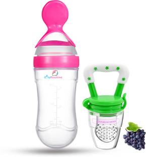 Goodmunchkins Silicon Food Feeder - Silicon Fruit Feeding Nipple for Baby Food Grade Silicon Container and Nipple BPA Free Combo Pack of 2  - Silicon Food Container & Nipple, Food Grade Plastic Caps