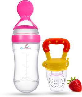 Goodmunchkins Silicon Food Feeder - Silicon Fruit Feeding Nipple for Baby Food Grade Silicon Container and Nipple BPA Free Combo Pack of 2  - Silicon Food Container & Nipple, Food Grade Plastic Caps