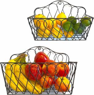 E C Creation Wire Storage Baskets Round for Flowers Fruits Veggies Home Kitchen -Set of 2 Iron Fruit & Vegetable Basket