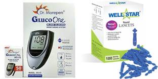 Wellstar BG-03 Glucometer with 50 Strips and 100 Round Lancets Glucometer Lancets