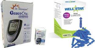 Wellstar MOREPEN BG-03 Glucometer with 25 Strips and 100 Round Lancets Glucometer Lancets