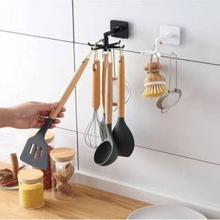AD PLAST 2 Pcs Adjustable 360° Rotating Folding Hook Wall-Mounted Utensils Hanger Hook Hook 5