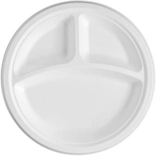 SWHF Bio-degradable Compostable Round Bagasse Plain 10" 3 CP Dinner Plate (White) -Pack of 25 Dinner Plate