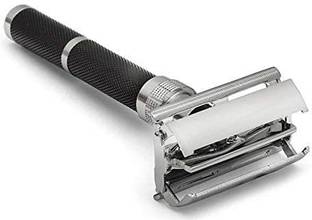 MPH ENTERPRISE Double Edge Smooth Safety Shaving Razor 10 CM Long Handle (Butterfly Open Mechanism, ABS Rubber Grip Plastic and Brass Body), Men & Women